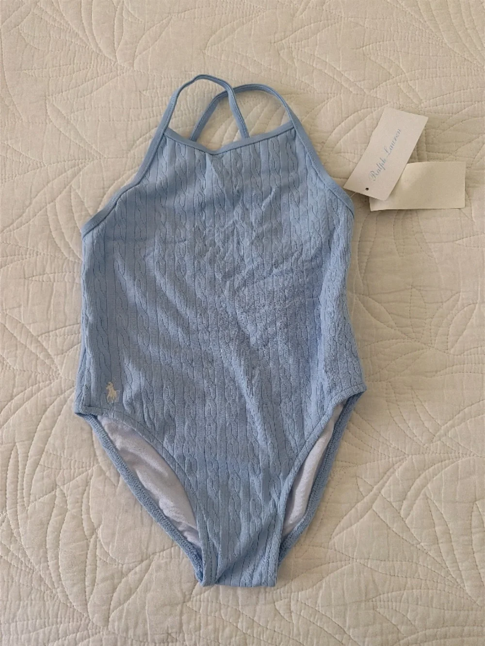 Ralph Lauren Light Blue Girls Cable-Knit One-Piece Swimsuit